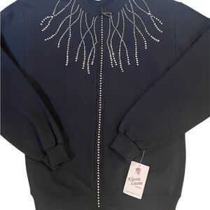 Black Zip-Up Jacket with Rhinestone Design